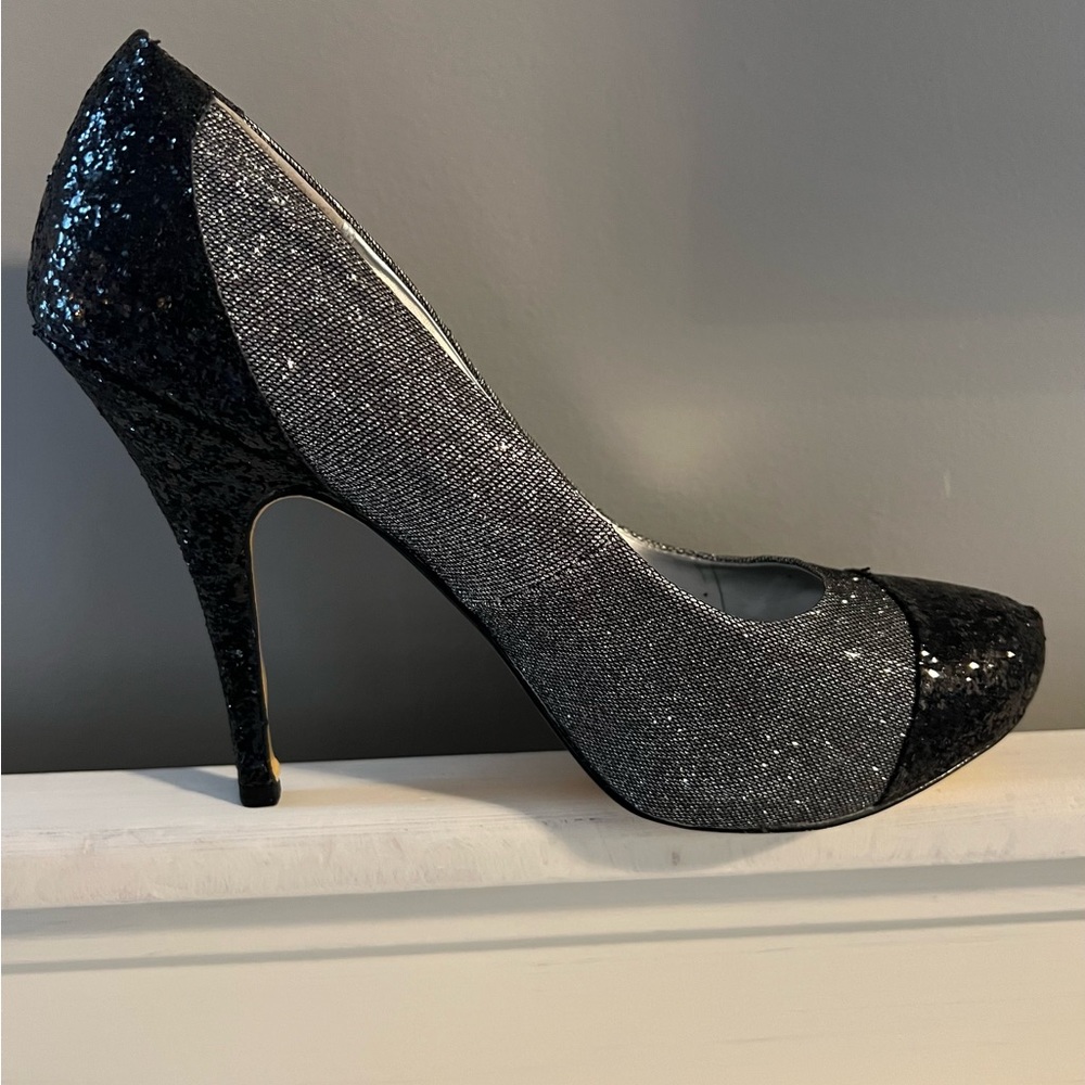 Black glittery heels with gray and silver. Size11